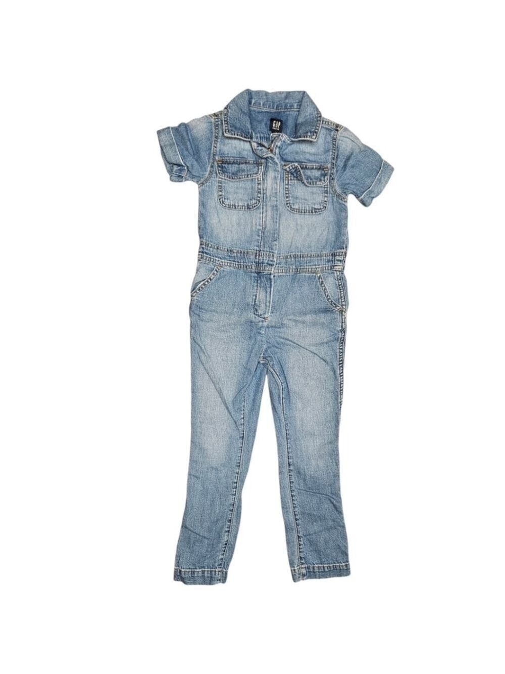 GAP Kids Girls' Denim Jumpsuit Size 5 Short Sleeve Jean Romper One-Piece